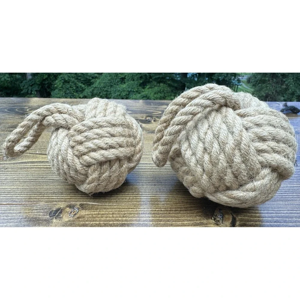 Monkey Fist Rope Knots Pair Nautical Maritime Coastal Fishing Float Decor